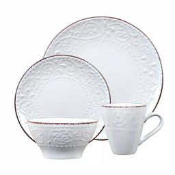 Lorren Home Trends Lorren Home 16-Piece White Stoneware Scroll Dinnerware Set, Service for 4 thumbnail 1