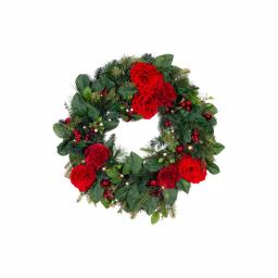 Village Lighting Company 30 in. Pre-Lit Red Peony and Berry Artificial Christmas Wreath with 50 LED Lights thumbnail 1
