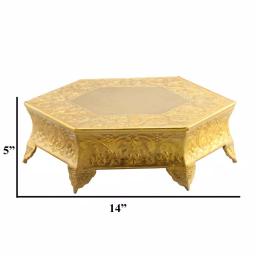Benzara 14 in. Gold Hexagonal Metal Wedding Cake Stand with Hammered Center thumbnail 4