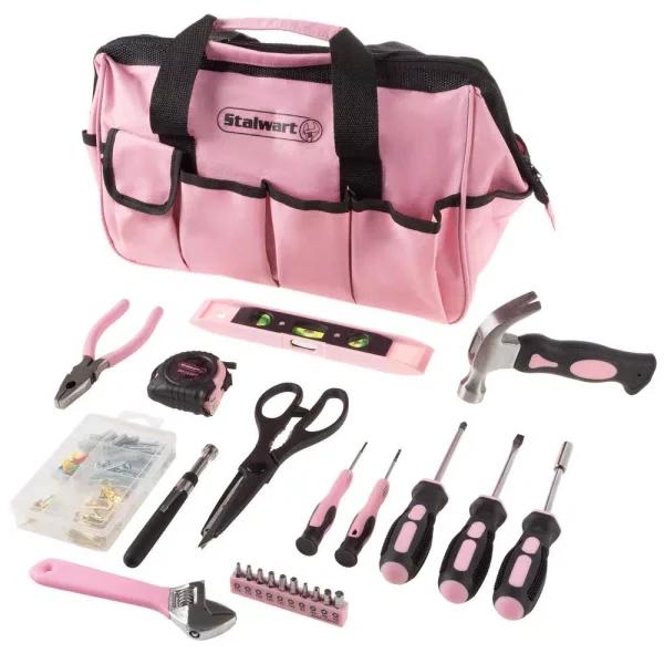 Stalwart 123-Piece Heat Treated Pink Tool Set with 600D Oxford Cloth Carrying Bag