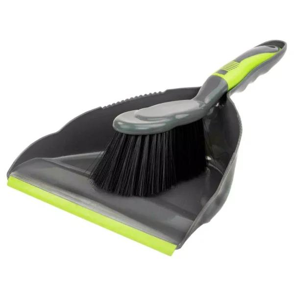 Home Basics Brilliant Collection 8.5 in. Dust Pan and Brush Set, Grey/Lime