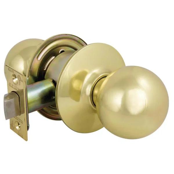 US Lock 2010 GR2 Passage Ball Door Knob, Bright Brass US3, 2-3/8 in. Backset