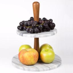 Creative Home 2-Tier Natural Marble and Acacia Wood Cake Dessert Stand, Round Pastry & Fruit Server thumbnail 5