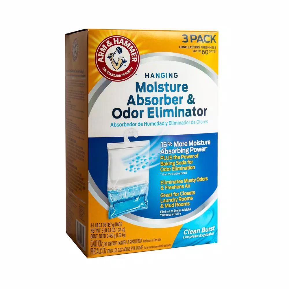 Arm & Hammer Hanging Moisture Absorber and Odor Eliminator, Clean Burst Scent, 16 oz (3-Pack)