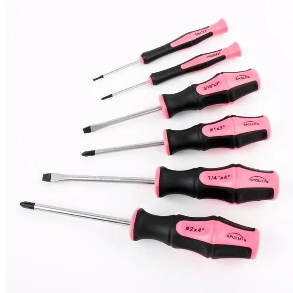 Apollo Tools 6-Piece Pink Screwdriver Set with Magnetic Tips