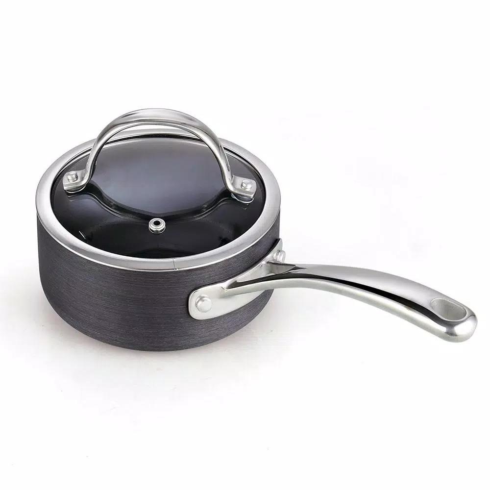 Cooks Standard 1 Qt. Hard-Anodized Aluminum Nonstick Saucepan with Glass Lid, Black