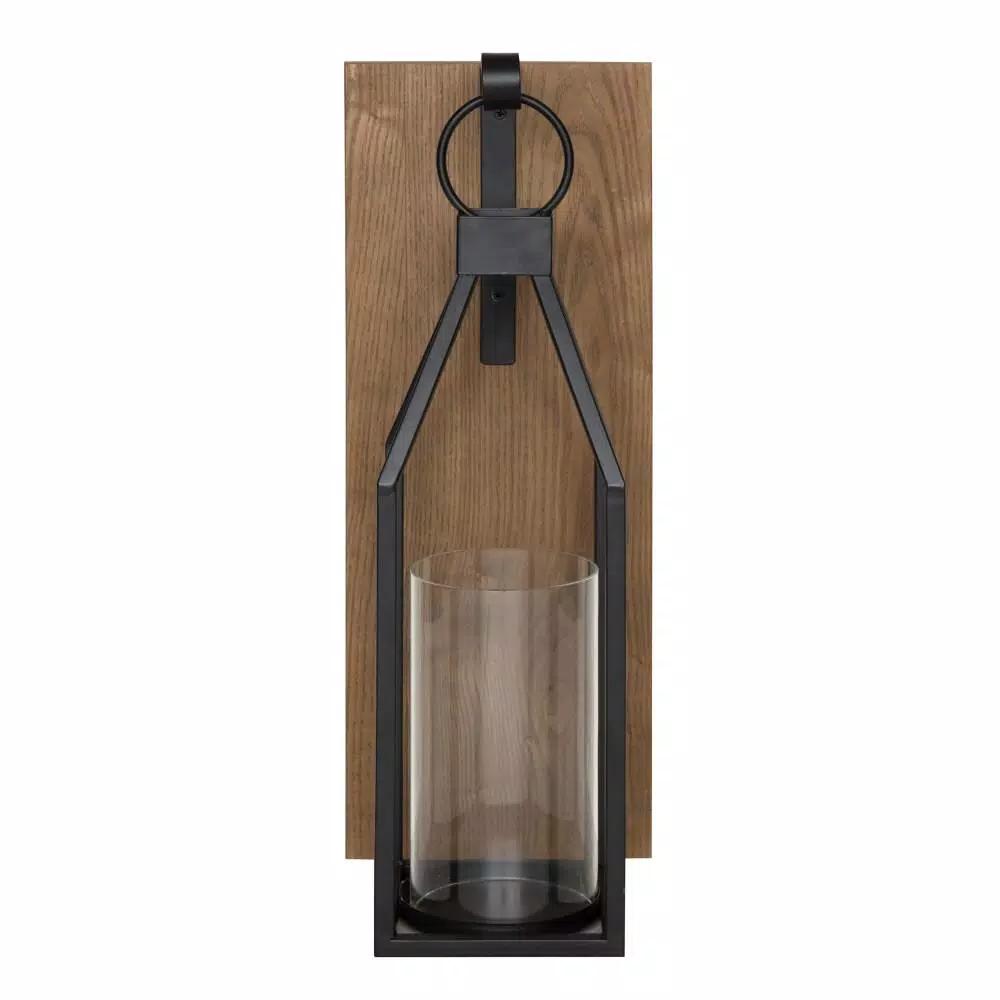 Kate and Laurel Oakly Rustic Brown Wood and Metal Candle Sconce