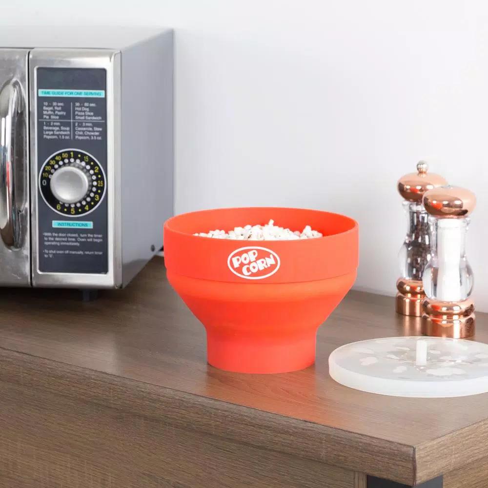 Chef Buddy Red Silicone Microwave Popcorn Popper Bowl, 80 oz Collapsible Design