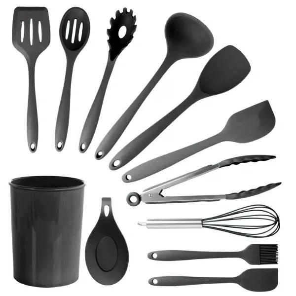 MegaChef 12-Piece Black Silicone Kitchen Utensil Set