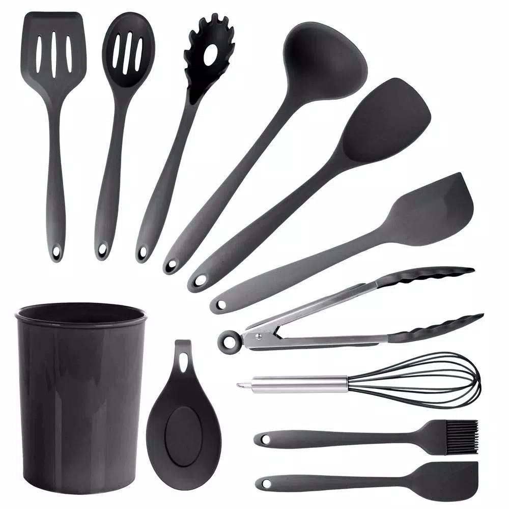MegaChef 12-Piece Black Silicone Kitchen Utensil Set