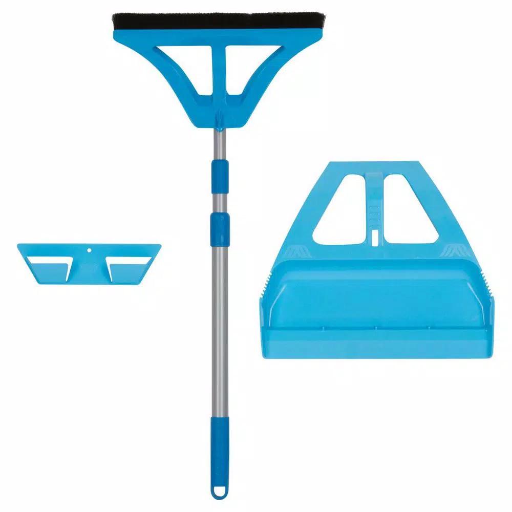 WISP 3-Piece Broom and Dustpan Set with Telescoping Handle and Bristle Seal Technology - Blue