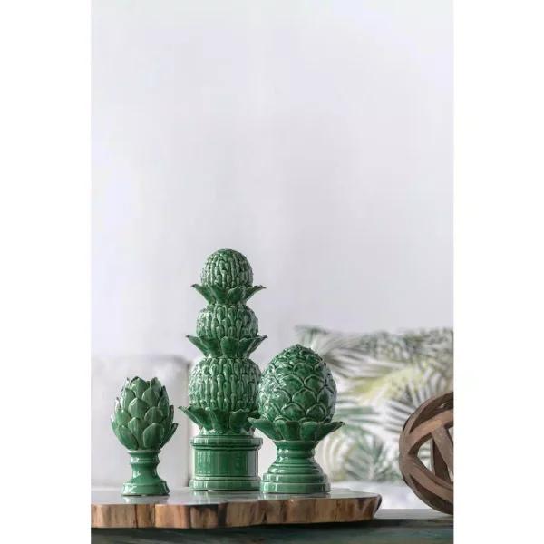 A & B Home Helsa Vintage Green Stacked Artichoke Ceramic Sculpture Decor