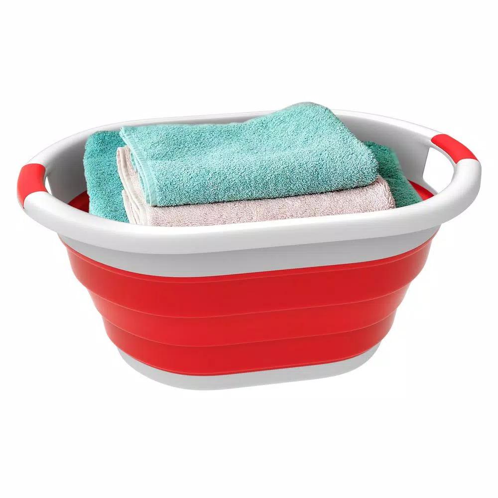 Lavish Home Red Collapsible Multi-Use Laundry Basket with Comfort Grip Handles