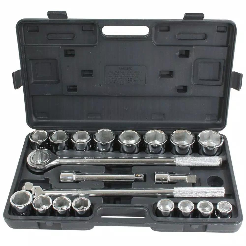 PRO-SERIES 21-Piece 3/4 in. Drive Socket Set with Reversible Ratchet and Blow Molded Case