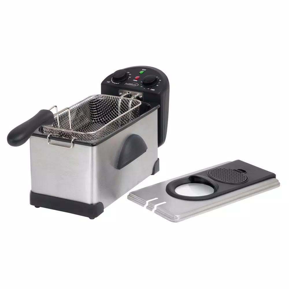 PREMIUM 3.2 Qt. Stainless Steel Deep Fryer with Fry Basket and Clear View Lid, 1500W