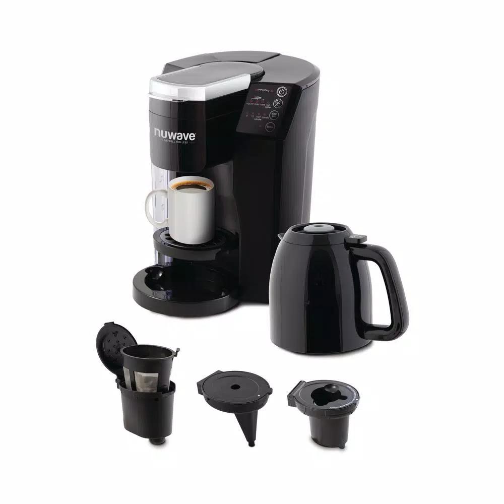 NuWave Bruhub Black Single Serve Coffee Maker with 42 oz. Carafe and Hot Water Function