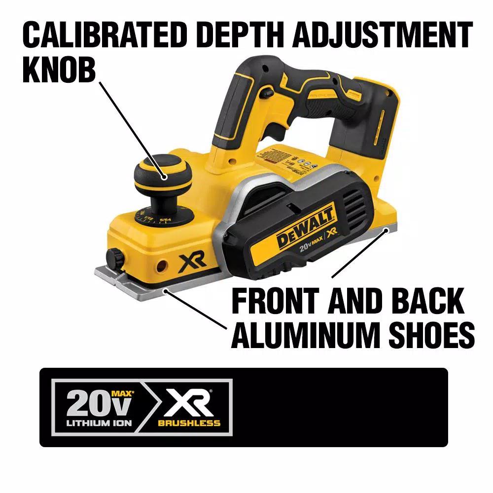 DEWALT 20V MAX XR Cordless Brushless 3-1/4 in. Planer with 5.0 Ah Battery