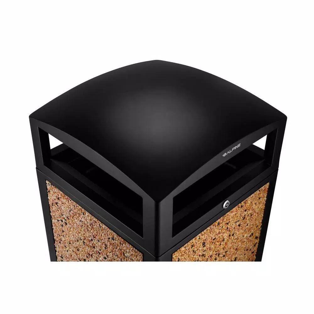 Alpine Industries 40 Gal. Steel Stone Panel Outdoor Commercial Trash Can with Lockable Lid