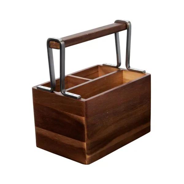 Honey-Can-Do Acacia Wood and MDF Kitchen Utensil Holder with Gunmetal Steel Accents