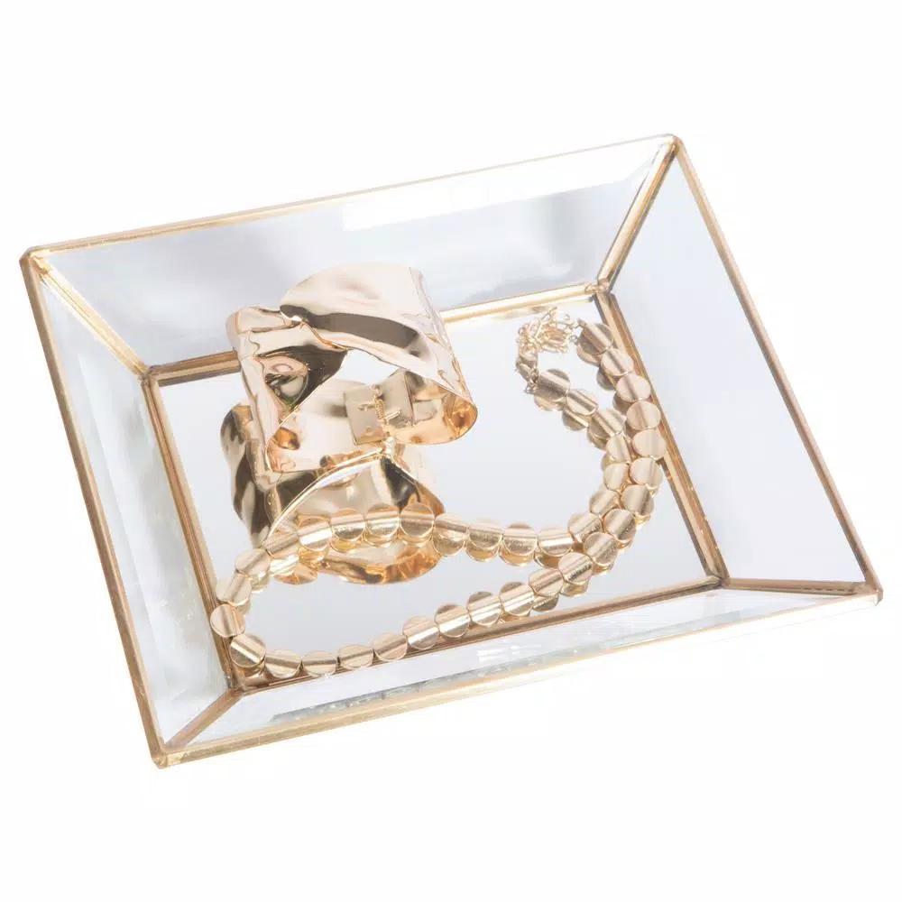 Home Details Vintage Gold Mirrored Bottom Glass Keepsake Tray