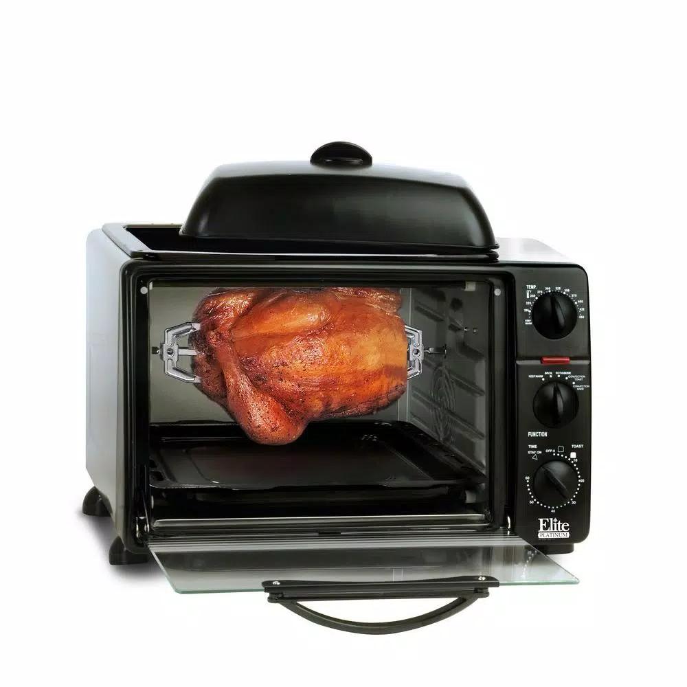 Elite Platinum 8-in-1 Multifunction Convection Toaster Oven Broiler with Rotisserie, 1500W, Black