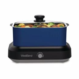 West Bend 5 Qt. Blue Non-Stick Versatility Slow Cooker with Griddle Base, Travel Lid and Thermal Tote thumbnail 3