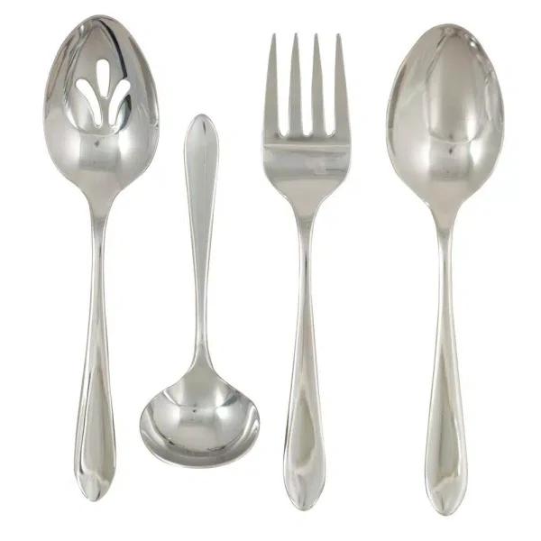Ginkgo Linden 4-Piece Hostess Serving Set, 18/0 Stainless Steel, Silver