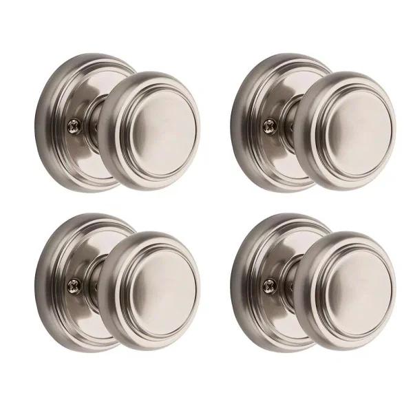 Baldwin Prestige Alcott Satin Nickel Passage Door Knobs, 4-Pack