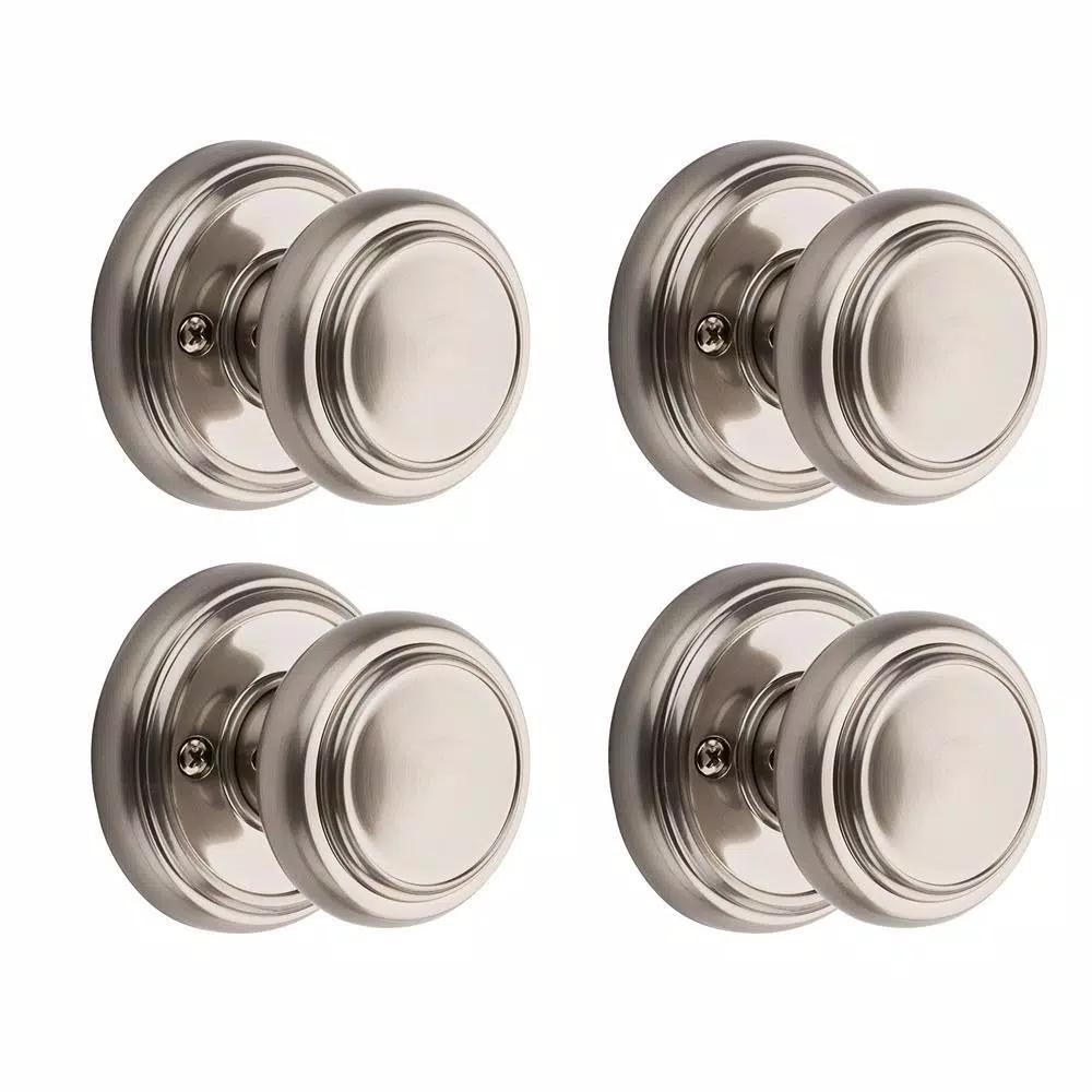 Baldwin Prestige Alcott Satin Nickel Passage Door Knobs, 4-Pack