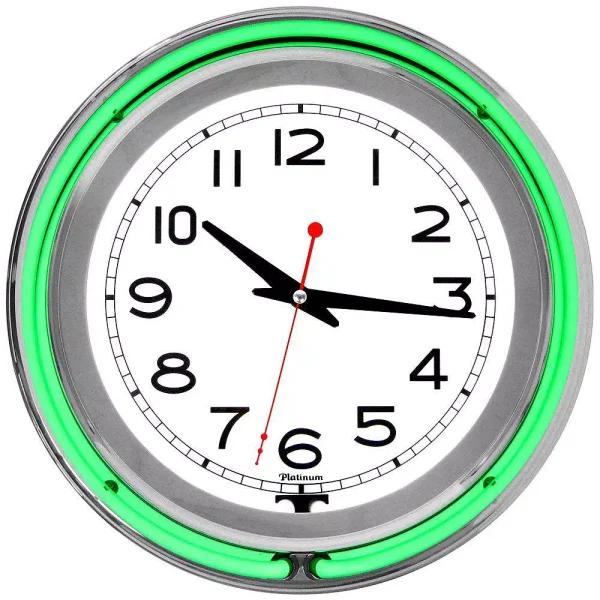 Trademark Green Double Ring Neon Wall Clock - 14 in. Retro Chrome Design