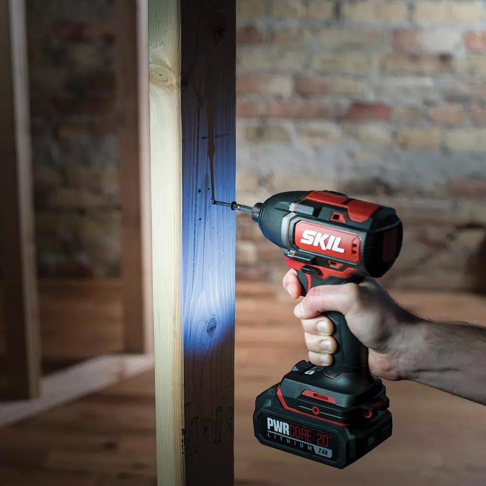 Skil PWRCore 20V Brushless 1/4 in. Hex Impact Driver Kit with 2.0Ah Battery and PWRJump Charger