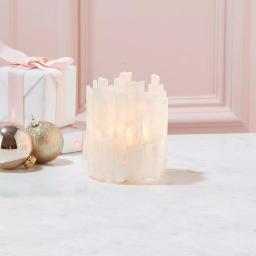 Two's Company Selenite Translucent White Stone Candle Holder with Glass Insert thumbnail 1
