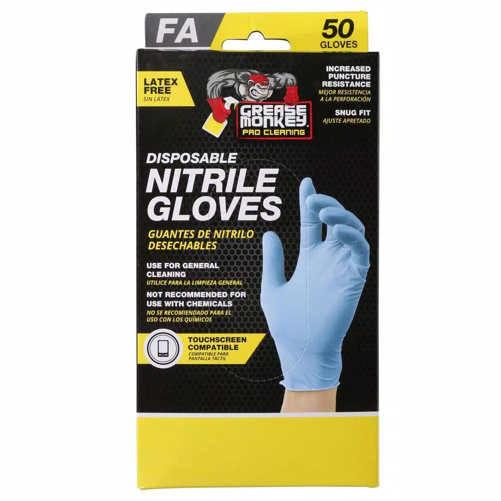Grease Monkey Nitrile Disposable Gloves, Water-Resistant, Latex-Free, 50 Count
