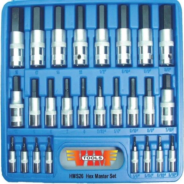VIM Tools 26-Piece Hex Master Socket Set with Durable Storage Case - Metric and SAE