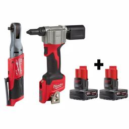 Milwaukee M12 FUEL 12V Cordless 3/8 in. Ratchet and Rivet Tool Combo Kit with (2) 3.0 Ah Batteries thumbnail 1