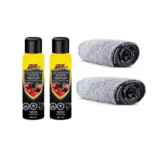 Dry Shine Ultimate Shine Car Interior Cleaner and Protectant with 2-Pack Microfiber Towels, 14 oz.