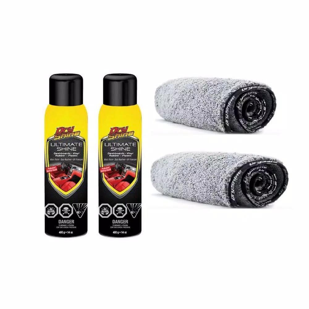 Dry Shine Ultimate Shine Car Interior Cleaner and Protectant with 2-Pack Microfiber Towels, 14 oz.