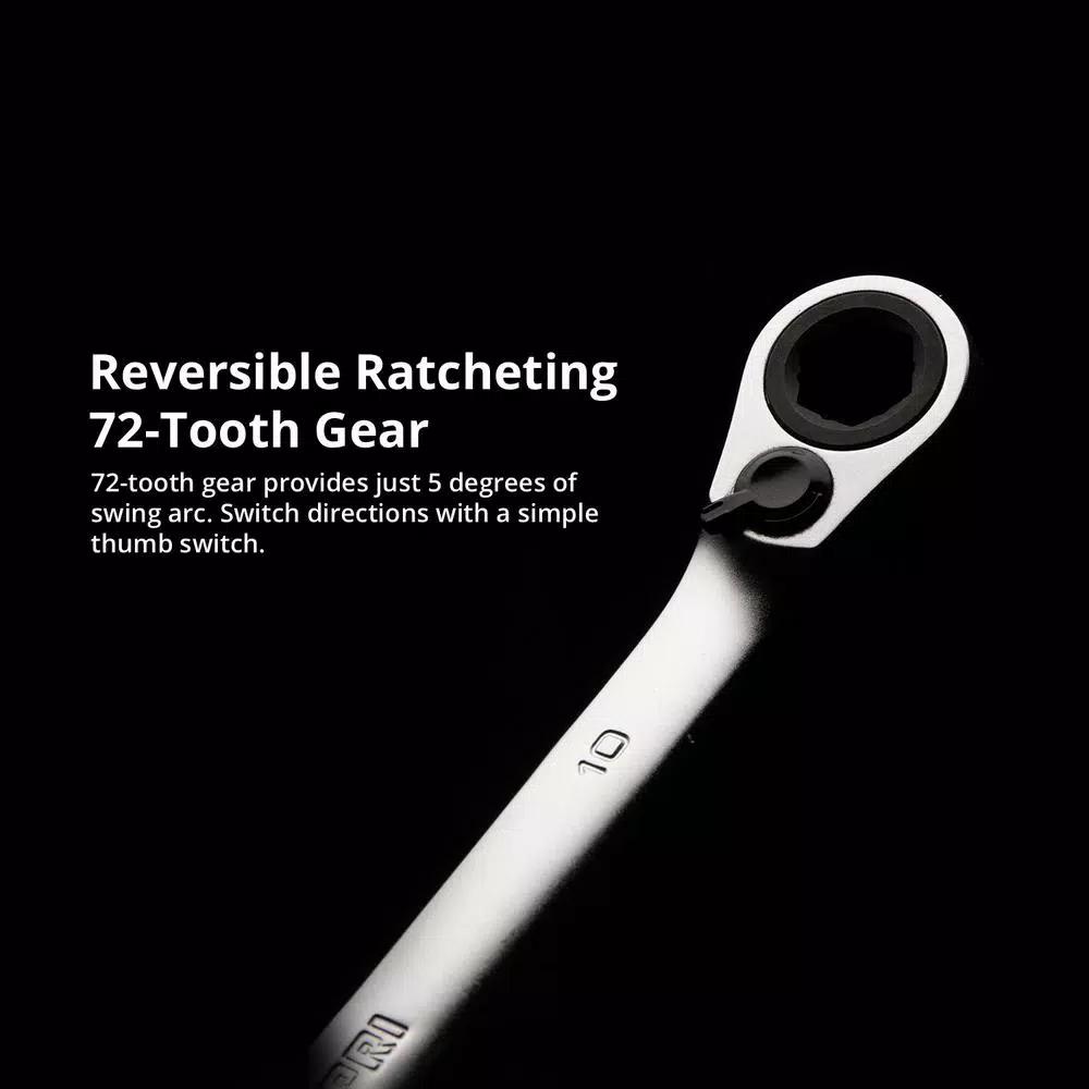 Capri Tools Metric 12-Piece Long Pattern Reversible Ratcheting Combination Wrench Set with Wrench Rack