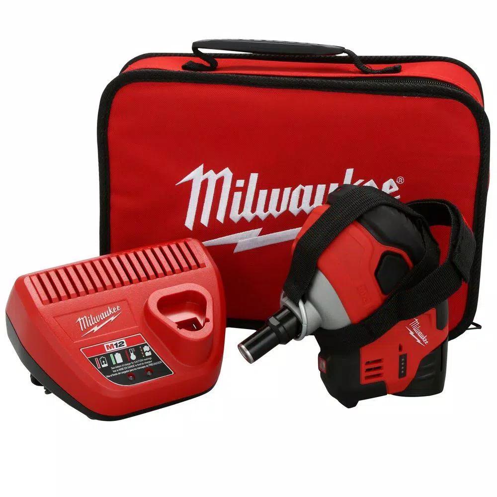 Milwaukee 2458-21 M12 12V Lithium-Ion Cordless Palm Nailer Kit with 1.5Ah Battery, Charger and Bag