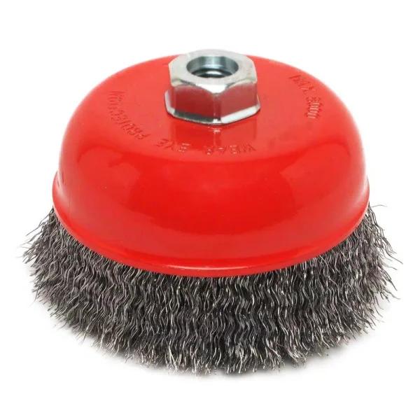 Robtec 3 in. Crimped Steel Wire Cup Brush, 5/8"-11 Threaded Arbor