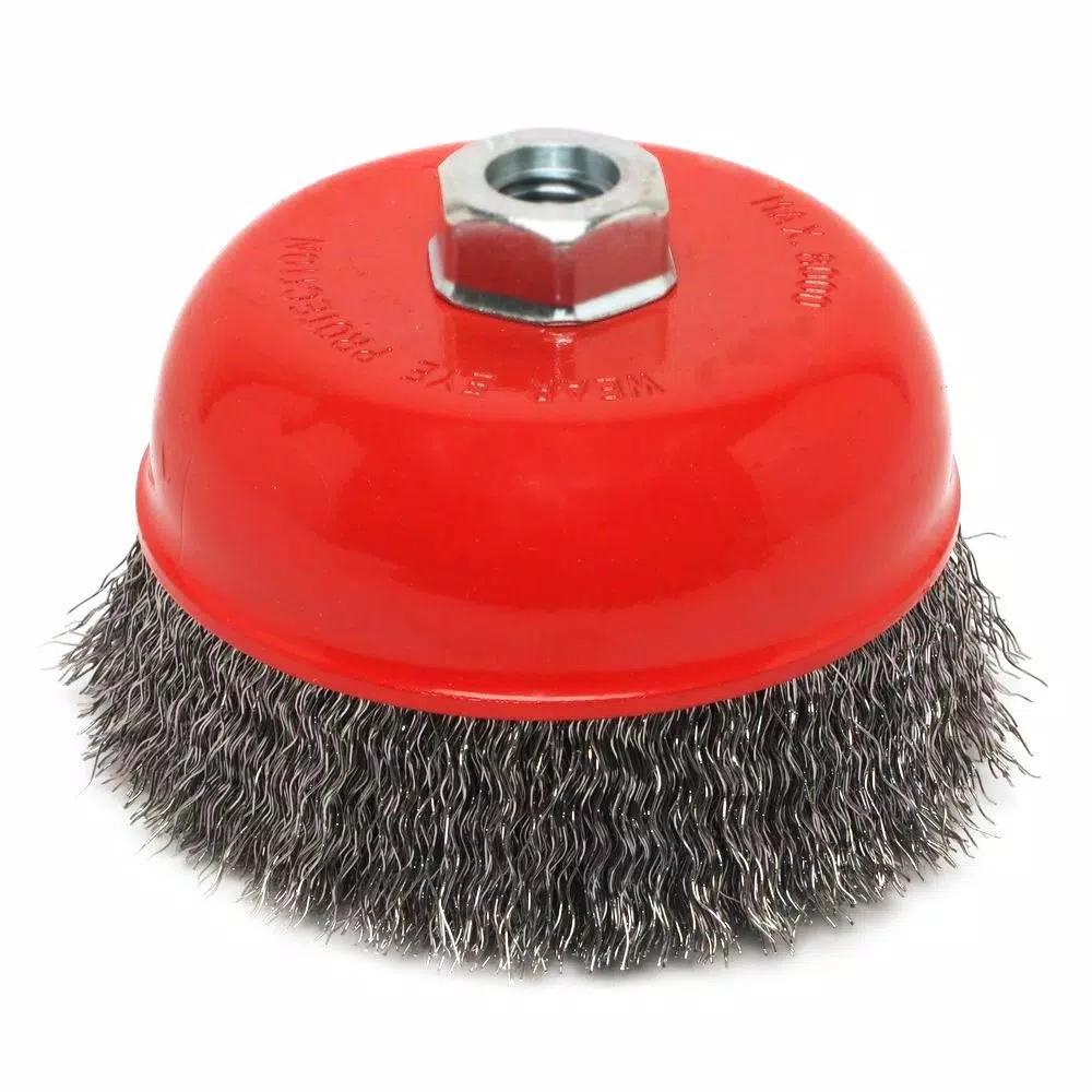 Robtec 3 in. Crimped Steel Wire Cup Brush, 5/8"-11 Threaded Arbor