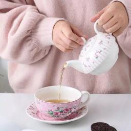 MALACASA Elegant Porcelain Tea Set for One - 3 Piece Teapot, Teacup and Saucer Set, White with Pattern thumbnail 3