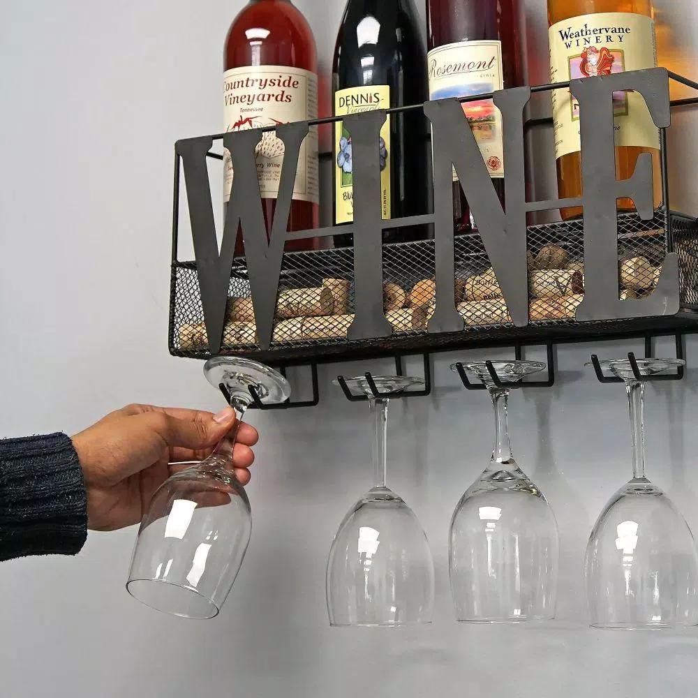 Southern Homewares WINE Wall Mounted Metal Wine Rack and Glass Holder