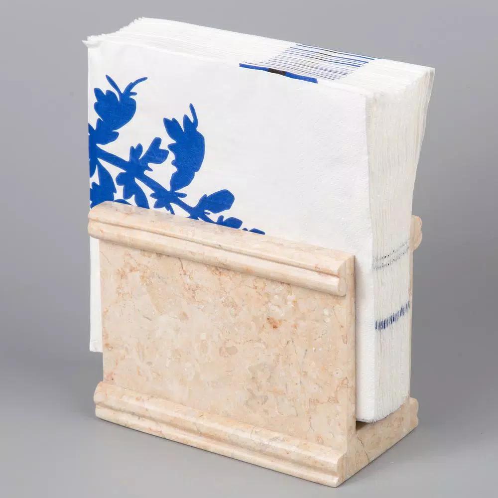 Creative Home Natural Beige Champagne Marble Napkin Holder Stand - Elegant Tabletop Dispenser