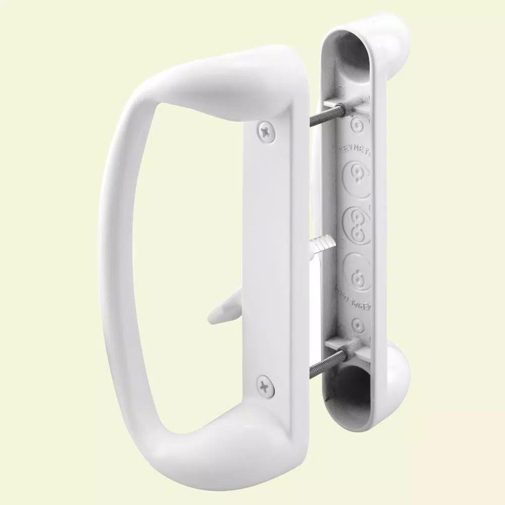 Prime-Line White Diecast Sliding Glass Door Handle Set, 3-15/16 in. Center Spacing, Mortise/Hook Style