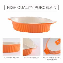 MALACASA 2-Piece Orange Oval Porcelain Bakeware Set, 12.75 in. and 14.5 in. Ceramic Baking Pans thumbnail 6