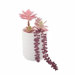 Flora Bunda 11.5 in. Pink Artificial Succulent in 5 in. White Greco Ceramic Pot thumbnail 1