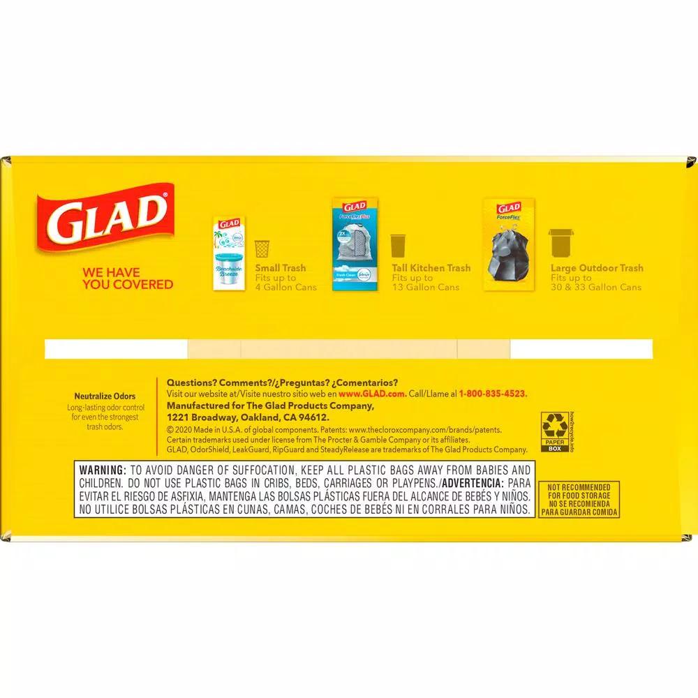 Glad ForceFlex 13 Gallon Tall Kitchen Drawstring Trash Bags, OdorShield, 110 Count