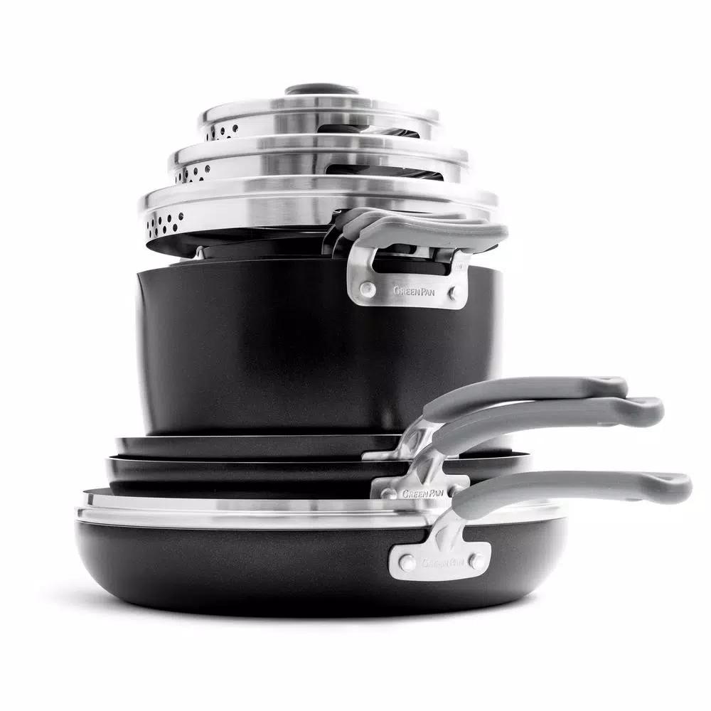 GreenPan Levels Essential 10-Piece Aluminum Ceramic Nonstick Cookware Set, Gray