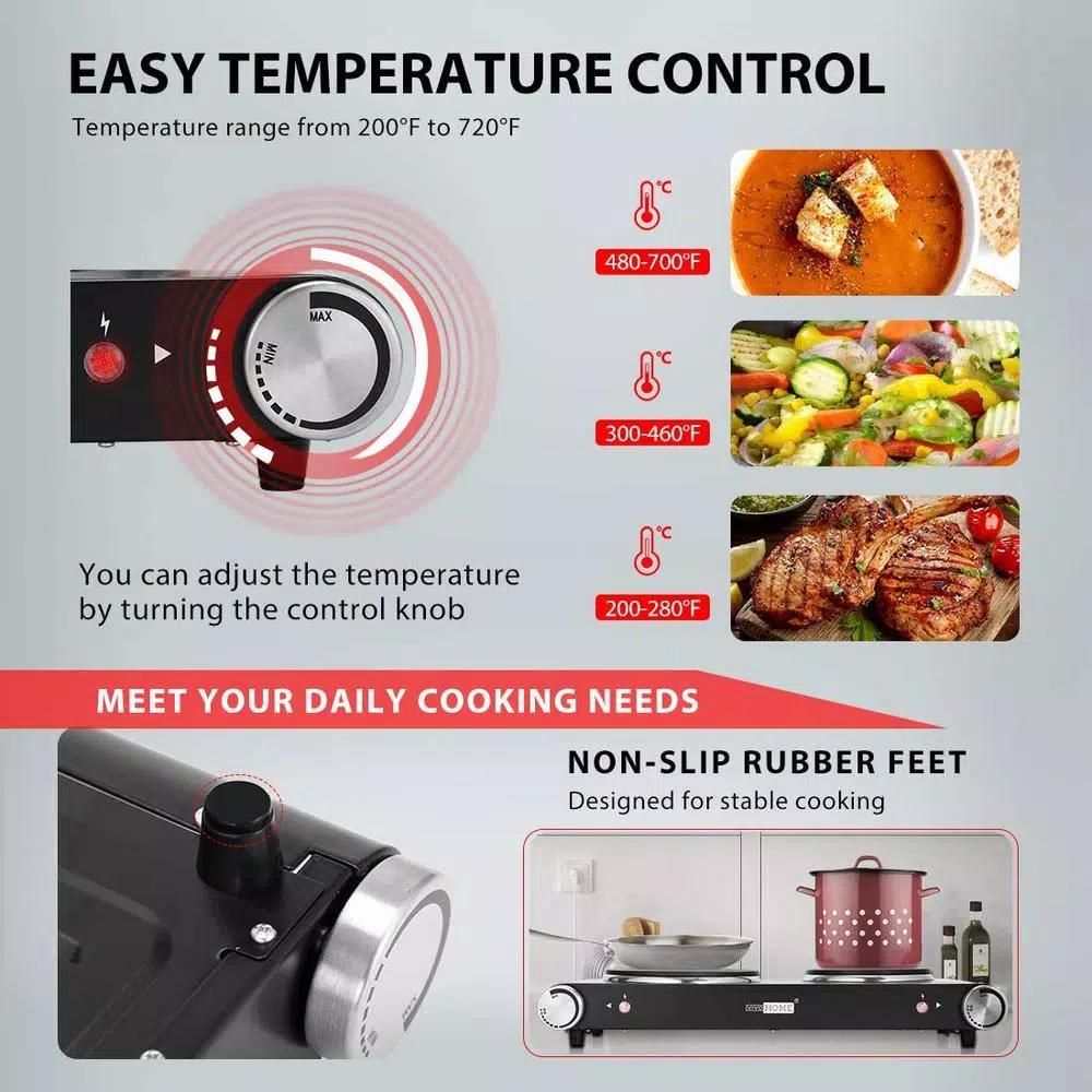 VIVOHOME 1800W 2-Burner Electric Hot Plate, Dual Cast Iron Countertop Cooktop with Stainless Steel Housing